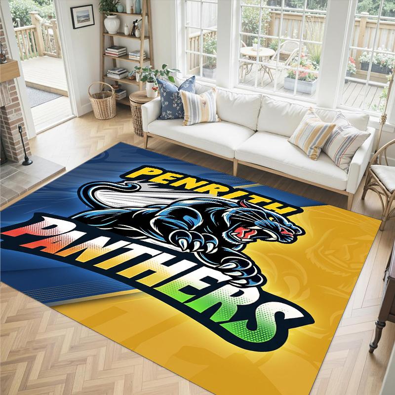 Penrith Panthers Design Crystal Velvet Carpet Cozy Non?Slip Printed Rug For Bedroom Living Room Entrance