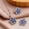 Luxury Blue Stone Cherry Flower Pendant Stud Earrings For Women Bridal Wedding Party Zircon Clavicle Necklace Zircon Sets