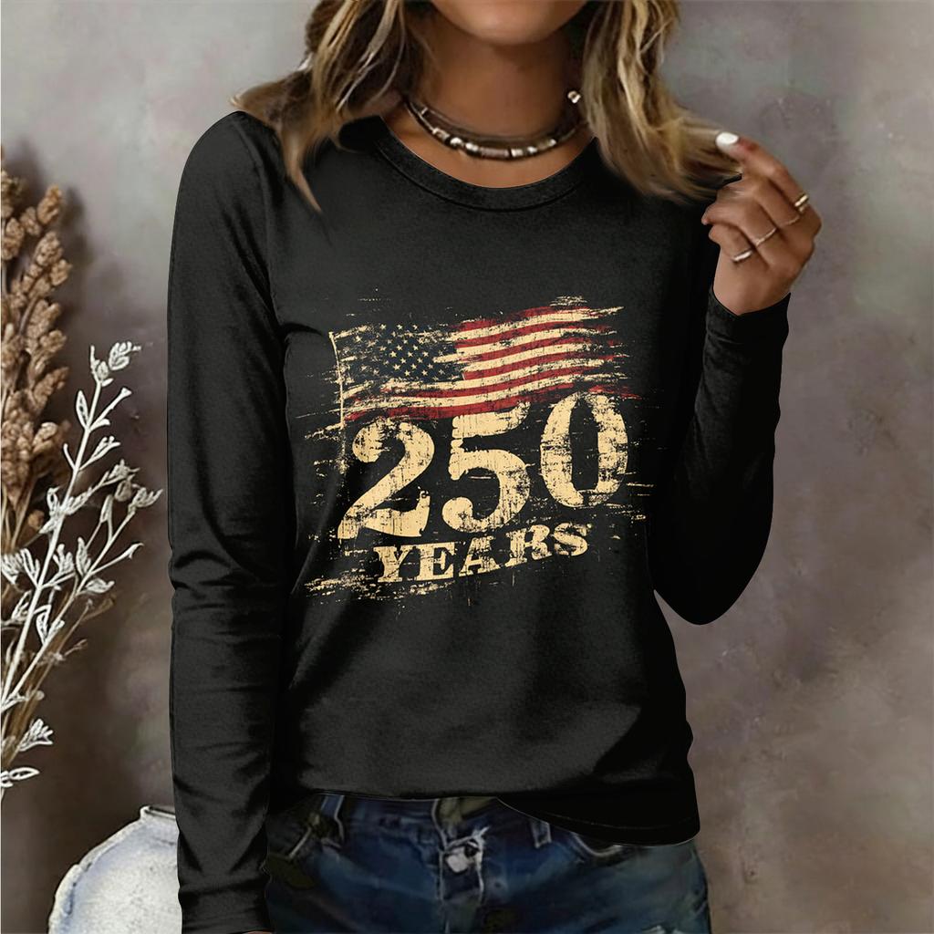 Женская рубашка с длинным рукавом Женская повседневная футболка с круглым вырезом и длинным рукавом с принтом