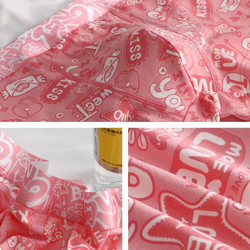 Мужские розовые хлопковые боксеры-брифы с мультяшным принтом - средней посадки, дышащие и модные