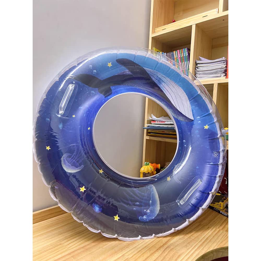 TINMAKU Inflatable Ring for Adults and Children, with Handle, O-Shaped, 90cm Diameter (Whale Pattern), Perfect for Swimming and Summer Vacation