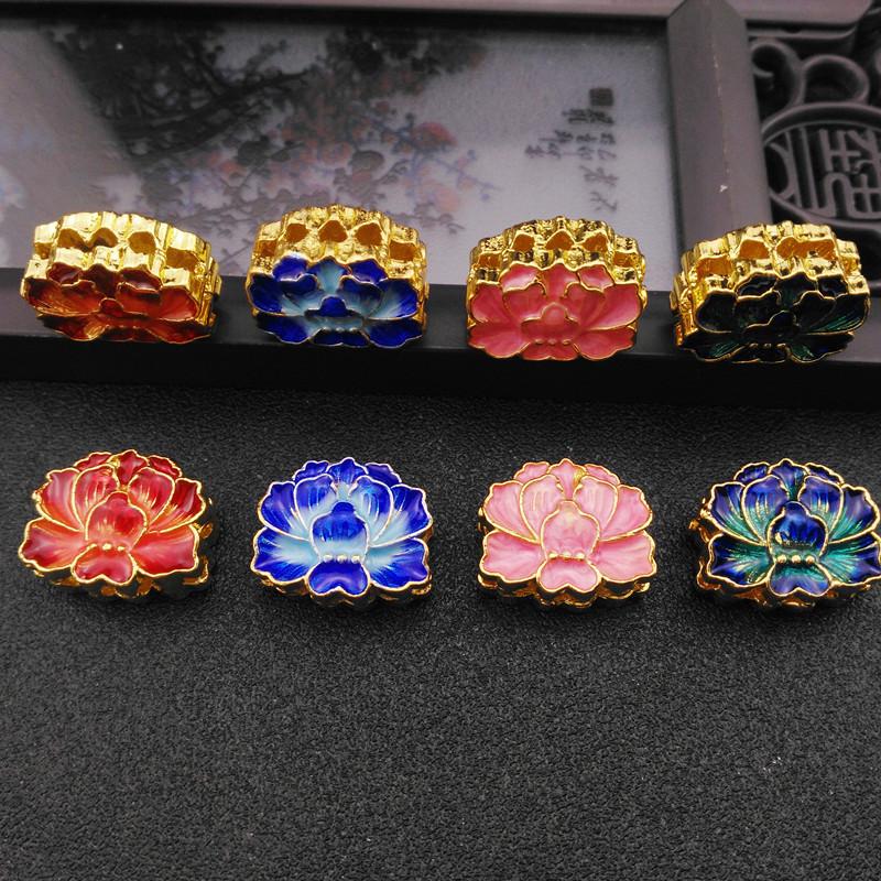 Позолоченные медные перегородчатые бусины в виде лотоса: Двусторонние эмалевые подвески с несколькими отверстиями для изготовления браслетов и ожерелий своими руками.