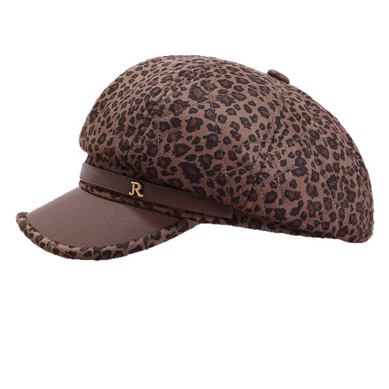 Spice Girl trendy leopard print belt octagonal hat female millennial Spice Girl niche octagonal hat big head circumference showing face small newsboy