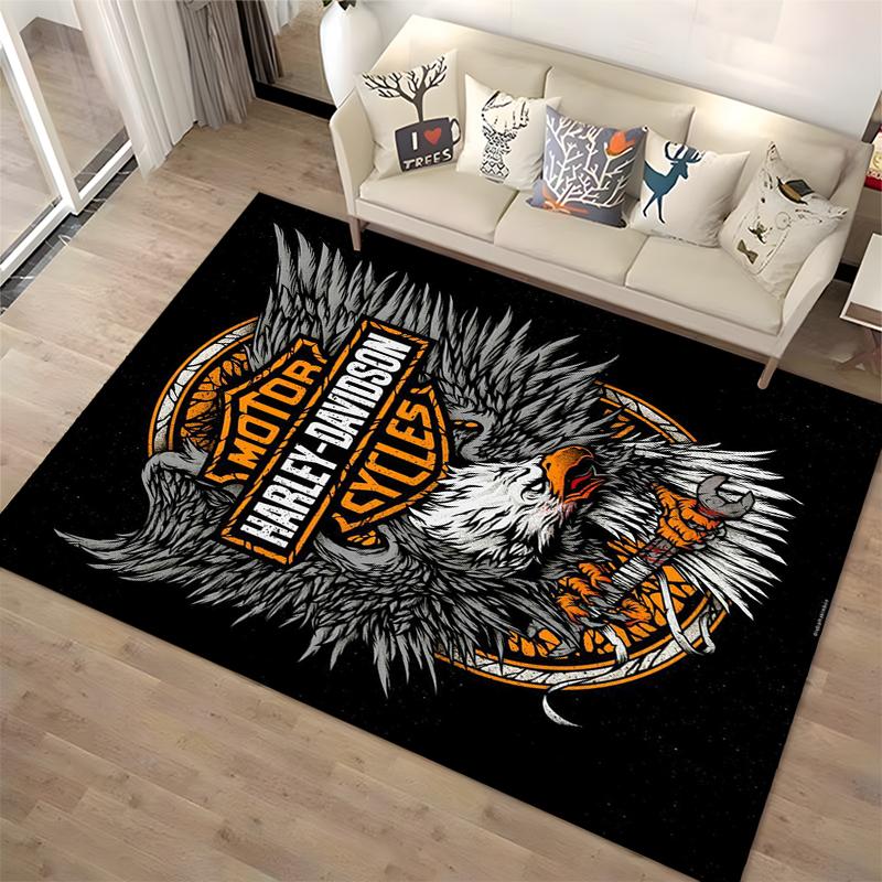 Harley-Davidson Eagle Design Carpet Home Decor Black Orange Rug Suitable for use as an anti-slip for living room bedroom sofas