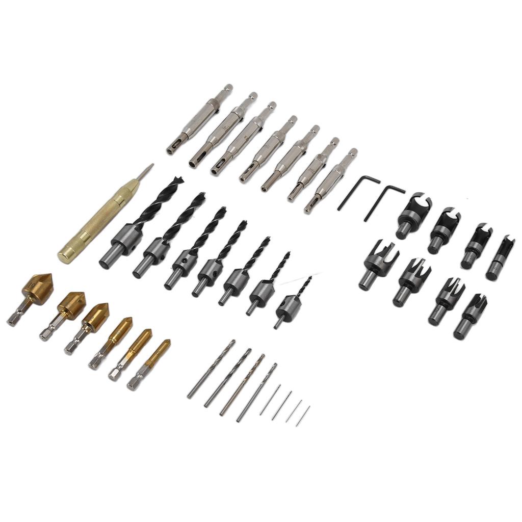 Набор сверл по пробке с шестигранным хвостовиком для снятия фаски с потайной головкой и центральным пробойником