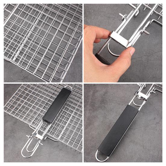 Fish Vegetable Grill Basket Stainless Steel BBQ Grilling Basket Portable Folding Barbecue Camping Grilling Rack for Fish Vegetables Shrimp