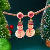 Christmas Full Rhinestone Imitation Pearl Snowman Drop Earrings for Women Enamel Candy House Dangle Earrings New Year Jewelry