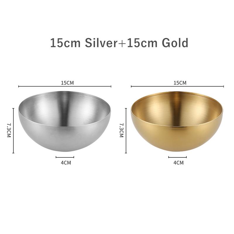 2 шт., нержавеющая сталь, миска для салата из лапши, серебряная, золотая, кухонная, фруктовая, миска для рамена, контейнер для смешивания яиц, корейская посуда 15/20 см