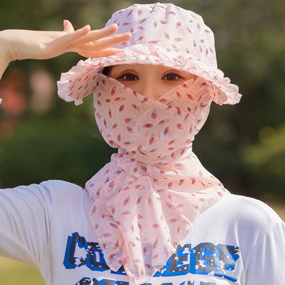 Printing Tea Picking Hat UV Protection Neck Protection Hat Portable Sunshade Shawl Cap Hiking