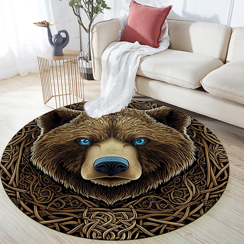 Круглый ковер Viking Bear, Ковер для гостиной, спальни, дивана, игровой комнаты, Декор, Нескользящий коврик для пола