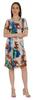 Moomaya Cotton Jersey Printed Midi Dress For Women V-Neck Summer Short Sleeves Knee Length