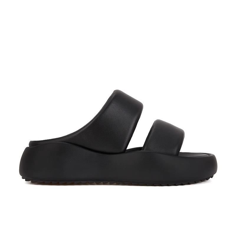 ! Обувь кожаная двойная с хлебными туфлями повседневные на толстой подошве крутые тапочки женские