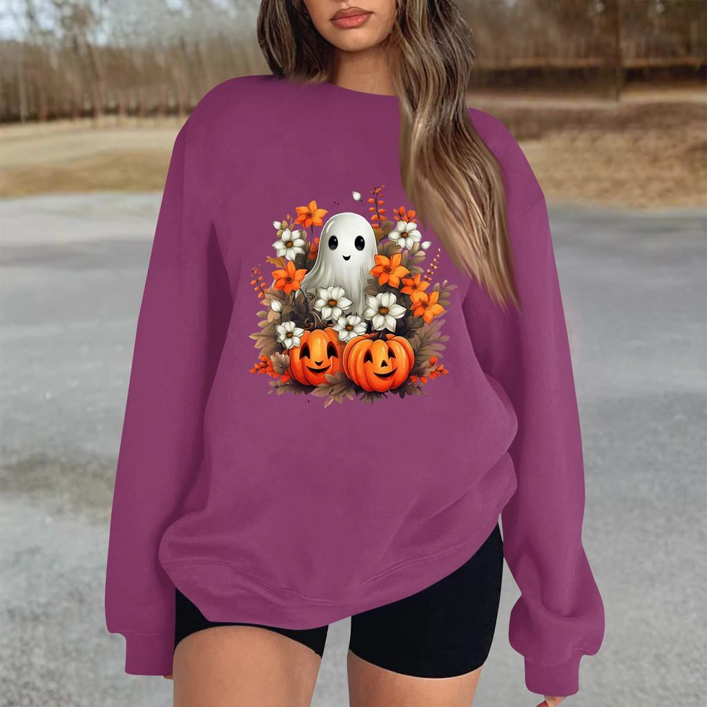 Женский повседневный модный трикотажный спортивный топ с длинными рукавами, свободный крой, Хэллоуин