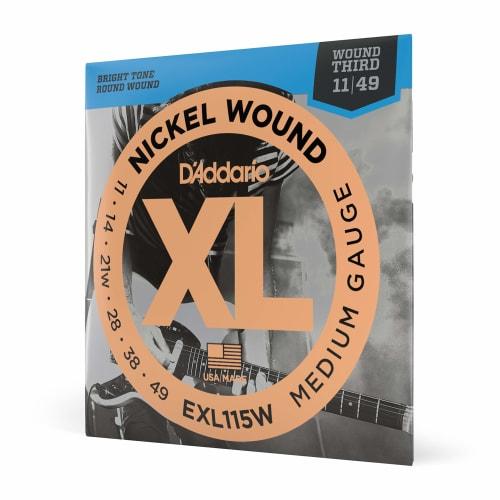 Струны D'Addario для электрогитары, XL Никелированные, .011-.049, 3-струнные с обмоткой, Blues/Jazz Rock, EXL115W