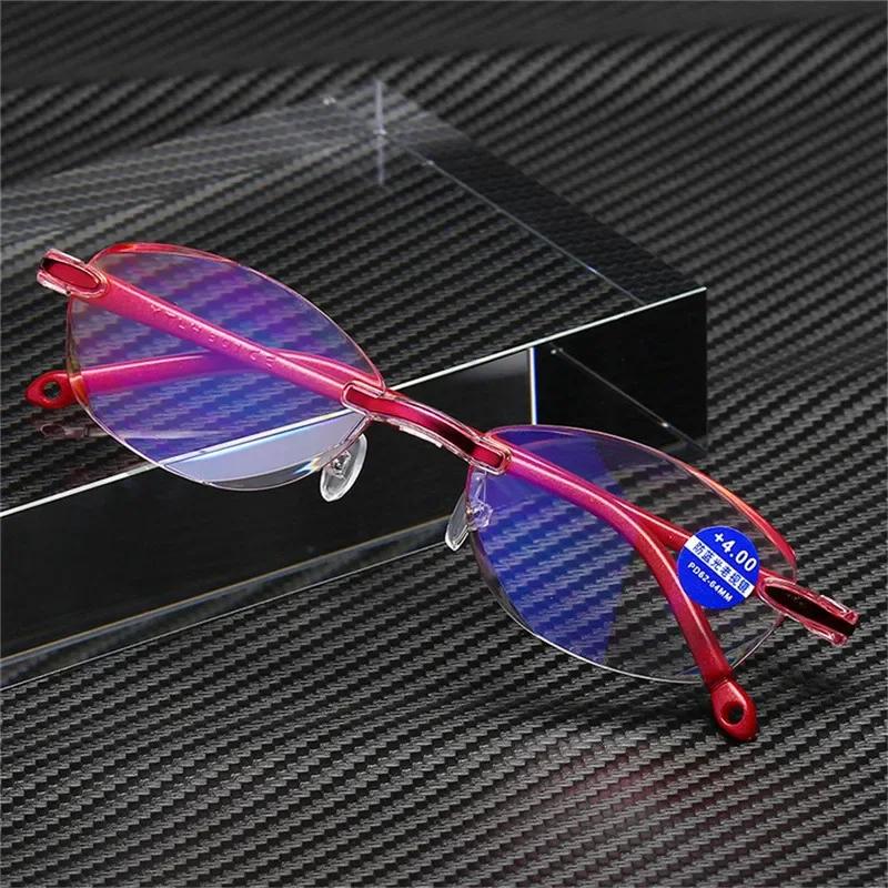 New Stylish Diamond-Cut Rimless Reading Glasses for Women Blue Light Blocking Eyeglasses Classic Style Presbyopic Eyewear