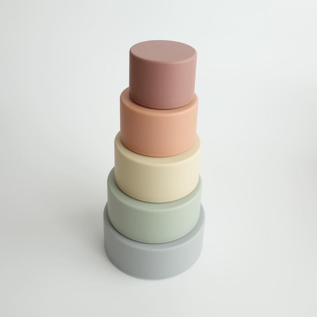 Fika Stacking Cups, Silicone, Dishwasher and Boiler Safe, Meets Food Sanitation Standards, Muted Colors, Supervised by a Kobe-based Nursery Teacher