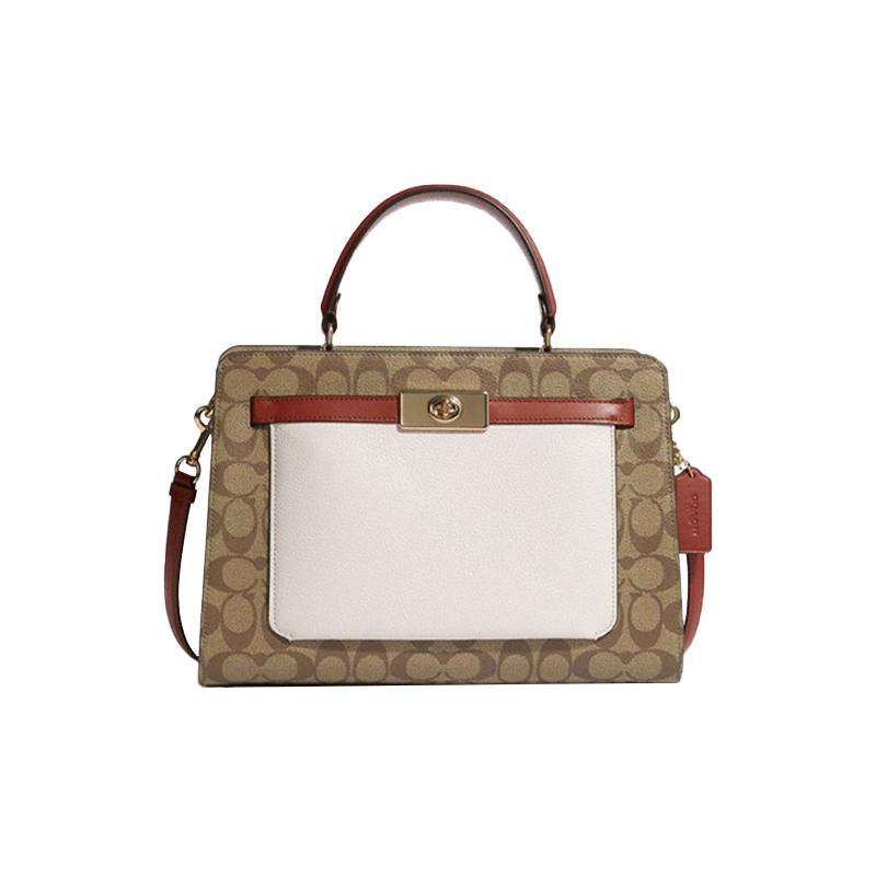 COACH Lane 32 Classic Presbyopia Canvas with Leather Turnlock Handbag Crossbody Bag Large Women's Khaki White