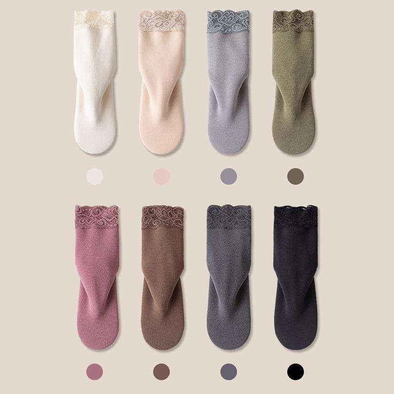 1Pair Snow Socks Keep Warm Thicken Self-heating Cotton Winter Fleece-lined Socks Lace