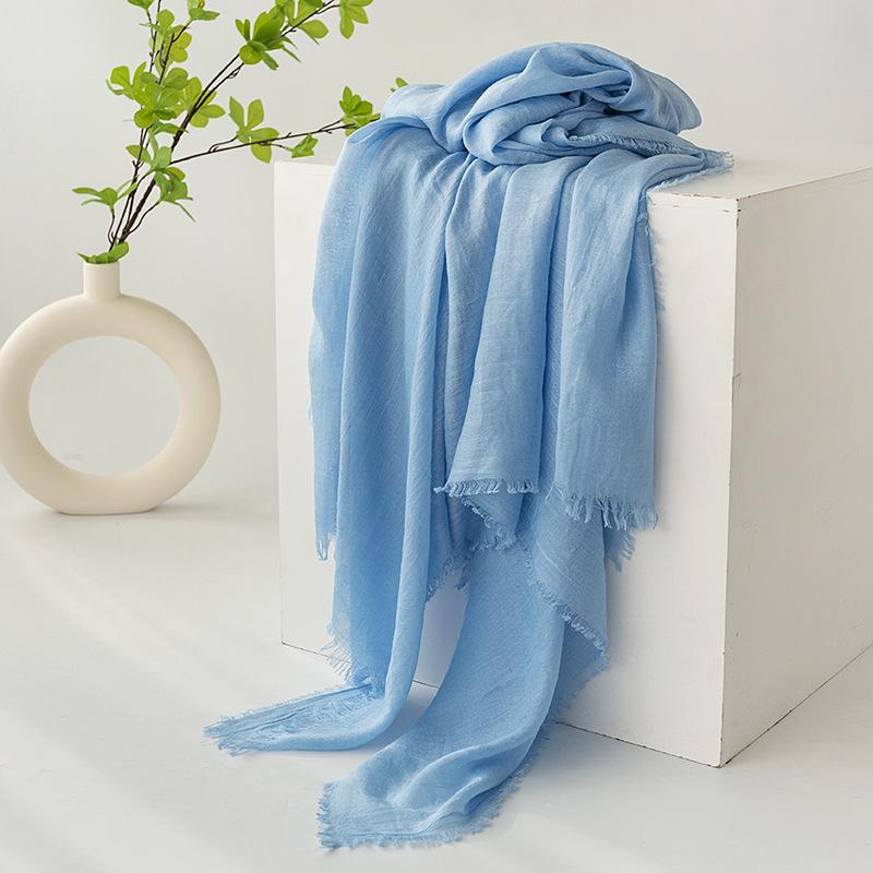 Spring and summer sunscreen scarf imitation cotton and linen solid color simple shawl women's high-end silk scarf yarn headscarf women's cross-border