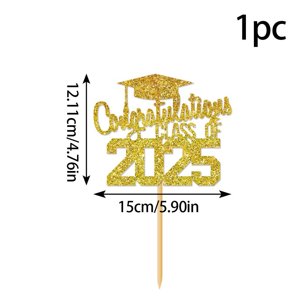 1pcs Congratulations Class of 2025 Graduation Cake Topper Glitter Congrats Grad Cap Cake Picks for Graduation Theme Party Decor