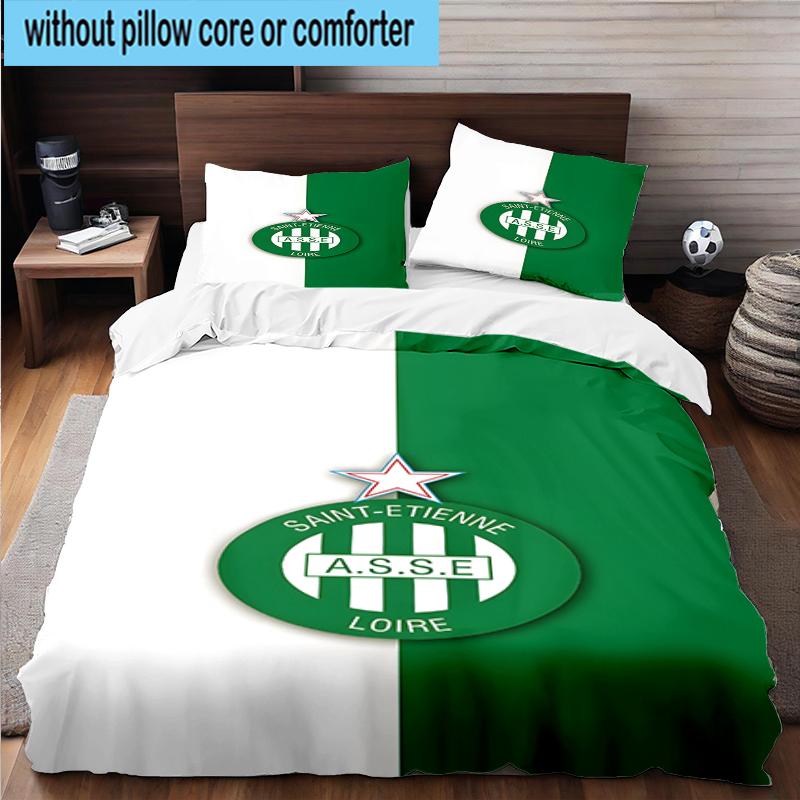 3PCS Green Saint-Etienne Football  Bedding Set,Including 1pc Duvet Cover And 2pcs Pillowcases Perfect for Bedroom, Dormitory, Fan Christmas gift