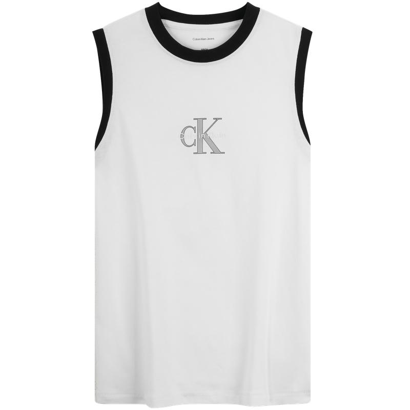 Calvin Klein Повседневная хлопковая футболка без рукавов с цветными блоками, женские топы, цвет лунный белый 47B850G