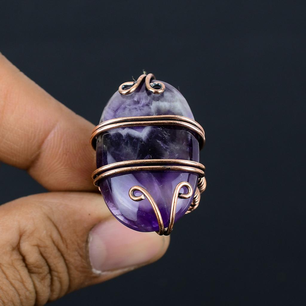 Натуральный шалфейный аметист, драгоценный камень, кольцо из медной проволоки ручной работы, размер 6,5, V3w43