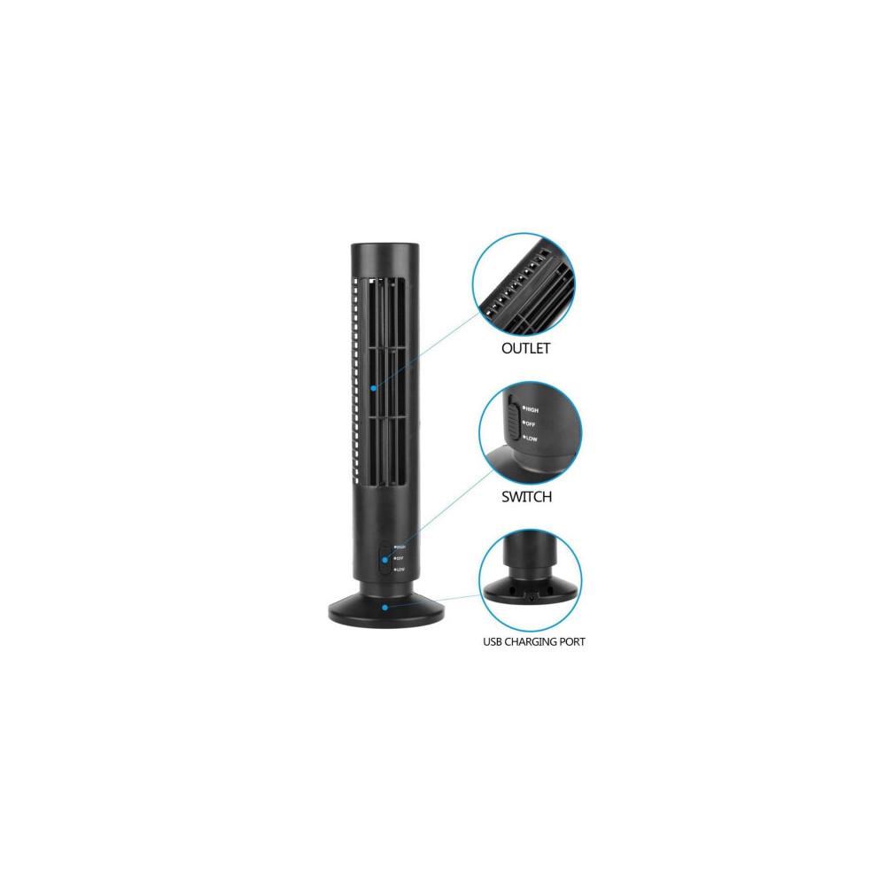 (Black) Mini Portable USB Tower Fans Cool Cooler Bladeless Air Conditioner Room Summer
