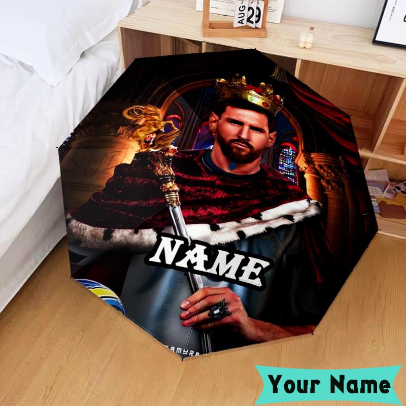 Custom Name Me-ssi football Umbrella, Foldable Umbrella Suitable for Outdoor Shopping Travel Sports, Exquisite Gift for Family