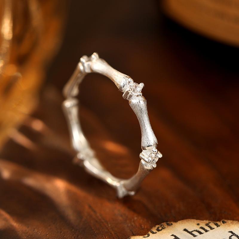 Кольцо Banyan Tree из серебра 925 пробы с цирконом, бамбук, открытое кольцо для женщин - Элегантное и модное украшение на указательный палец