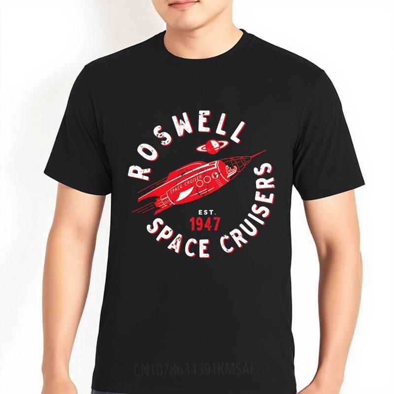 Black Summer Women Tshirt Roswell Space Cruisers Established 1947 Rocket Design Short Sleeve Workout Crew Neck Tee Shirt