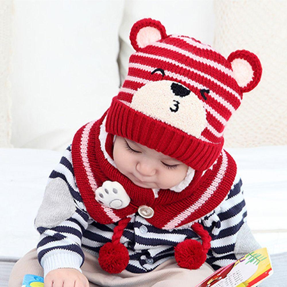 Winter Boys Girl Toddler Baby Baby Beanie Cap Bear Earmuff Neck Scarf Kids Hat Scarf Set