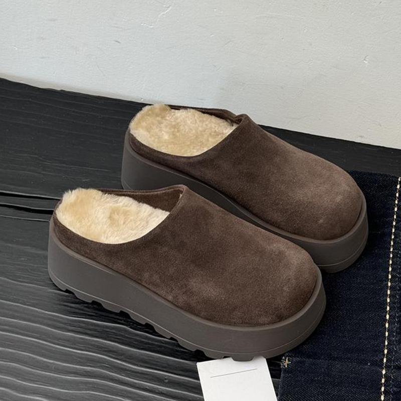 Women Suede Flats Cotton Slippers Platform Mules Shoes Woman 2025 Trend Fashion Winter Warm Casual Walking Snow Boots Flip Flops