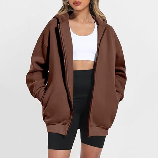 Осень-зима Женское пальто с капюшоном на молнии Однотонный толстый кардиган с карманами Свободный кардиган средней длины для активного отдыха Путешествия Шоппинг Спортивная толстовка с капюшоном