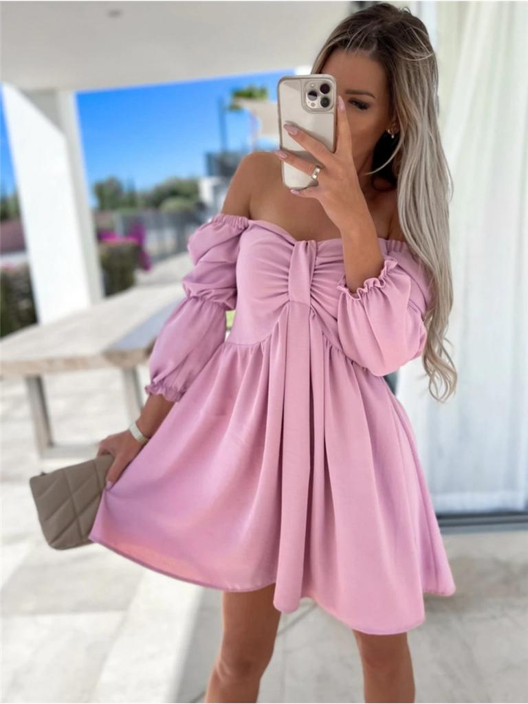 Off Shoulder Solid Color Dress Waist Hugging Elegant Strap Dress for Women Sleeveless Loose Dresses Causal Backless Dress