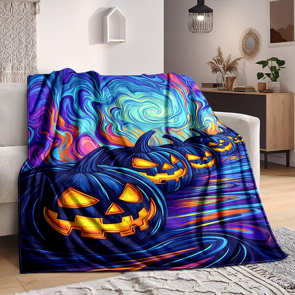 1pc Halloween Pumpkins Blanket Lightweight Flannel Blanket Throw Blanket For Sofa, Bed, Travel, Camping, Livingroom, Office yy251015170