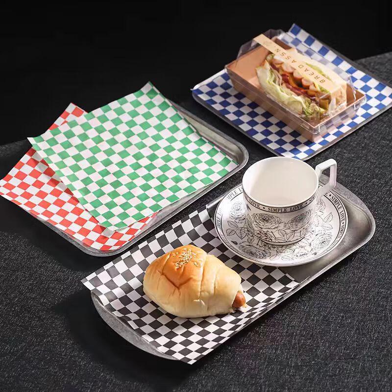 Бумажные вкладыши для еды с рисунком в клетку, маслостойкие