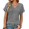 Ladies Summer Short Sleeve V Neck Striped Pullover T Shirt Top