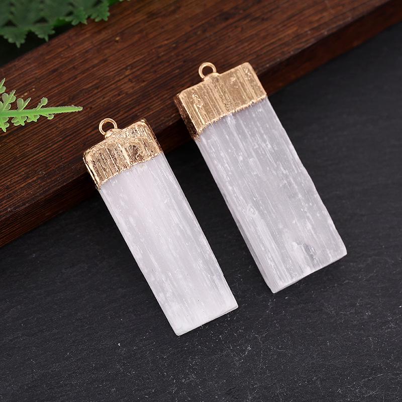 Натуральный неправильной формы квадратный гипсовый кристалл камень кулон ожерелье DIY ювелирные изделия