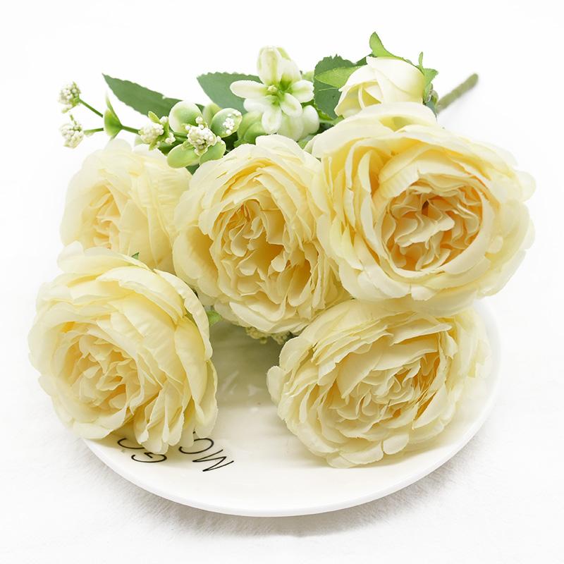 1 Bundle 5 Forks 9 Heads Artificial Peony Bouquet Home Decor Wedding Diy Festival Outdoor Furnishings Scrapbooking Bonsai Gifts