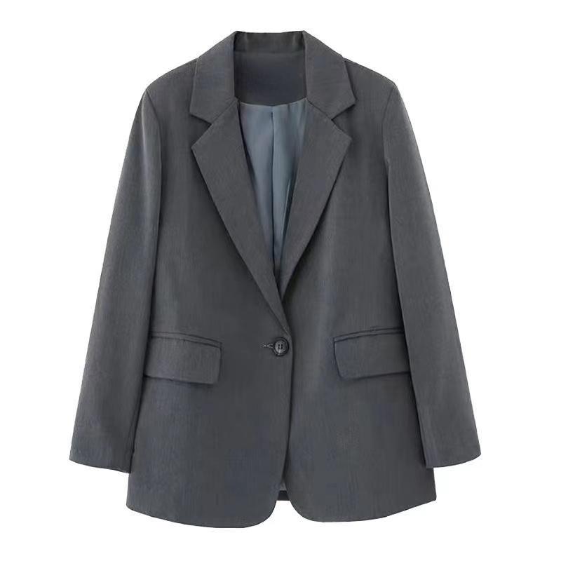 Модный женский серый пиджак, осенняя корейская версия, модный студенческий темпераментный женский костюм с одной пуговицей, уменьшающий возраст