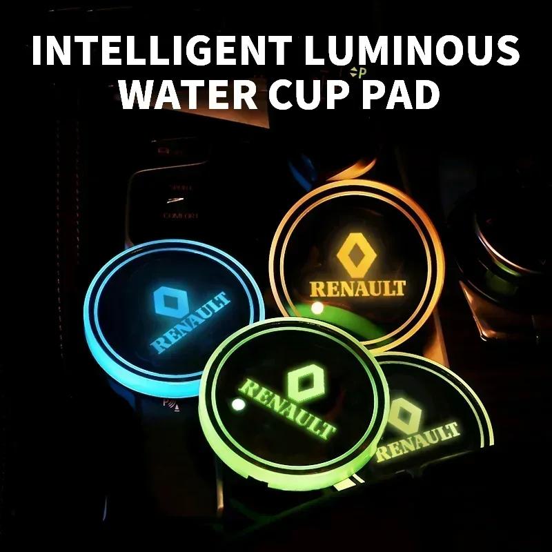 2026 Hot For Renault Hub Caps 1/2pcs Car Coasters with 7 Colors Changing Light For Renault DACIA Scenic Loguna Twingo Symbol Flu