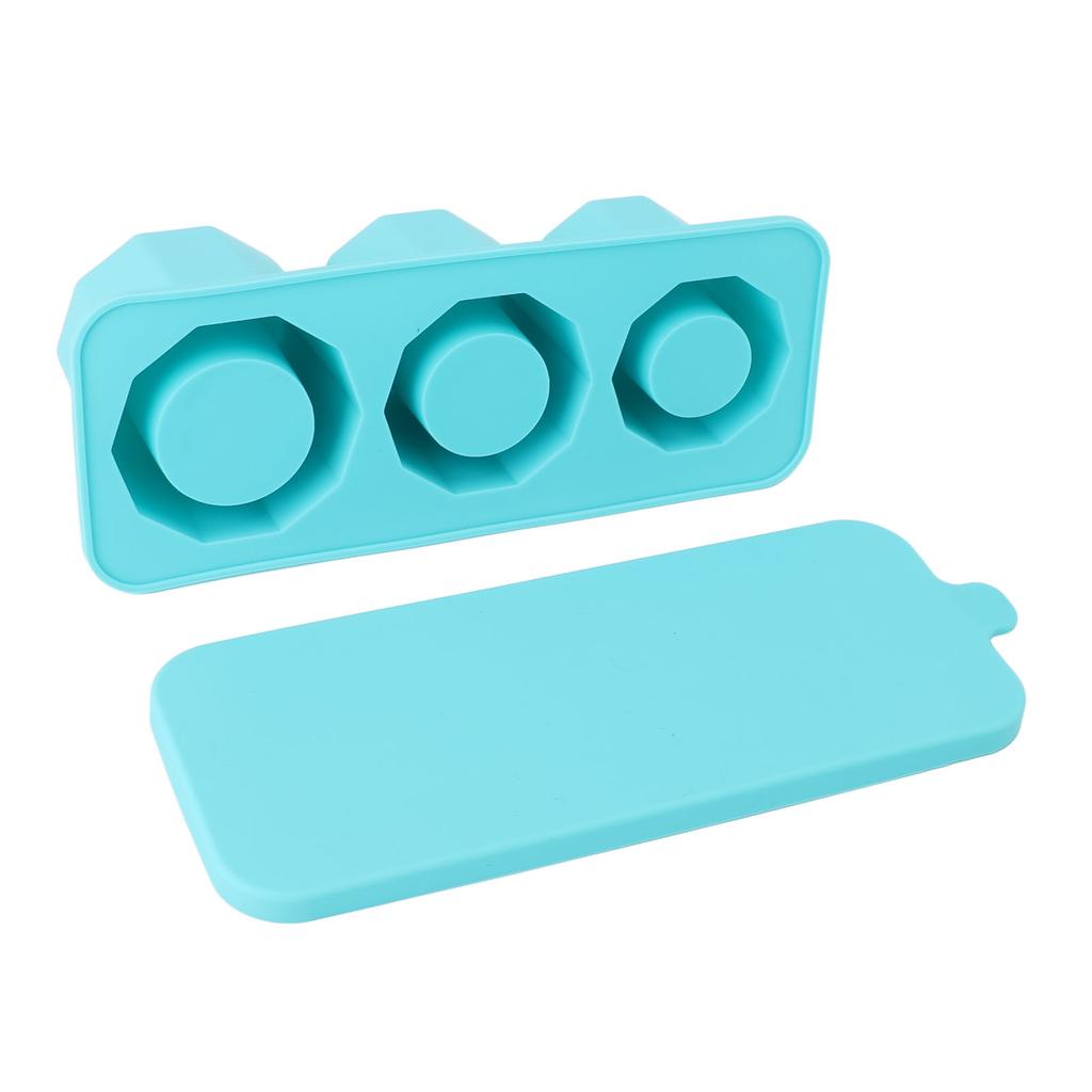 Tumbler Ice Mold Easy Fill Silicone 3 Cavity Hollow Cylinder Ice Ring for Whiskey Cold Drink Lake Blue