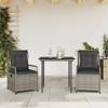 VidaXL 3-piece Garden Dining Set Grey Cushions Braided Resin 3262985