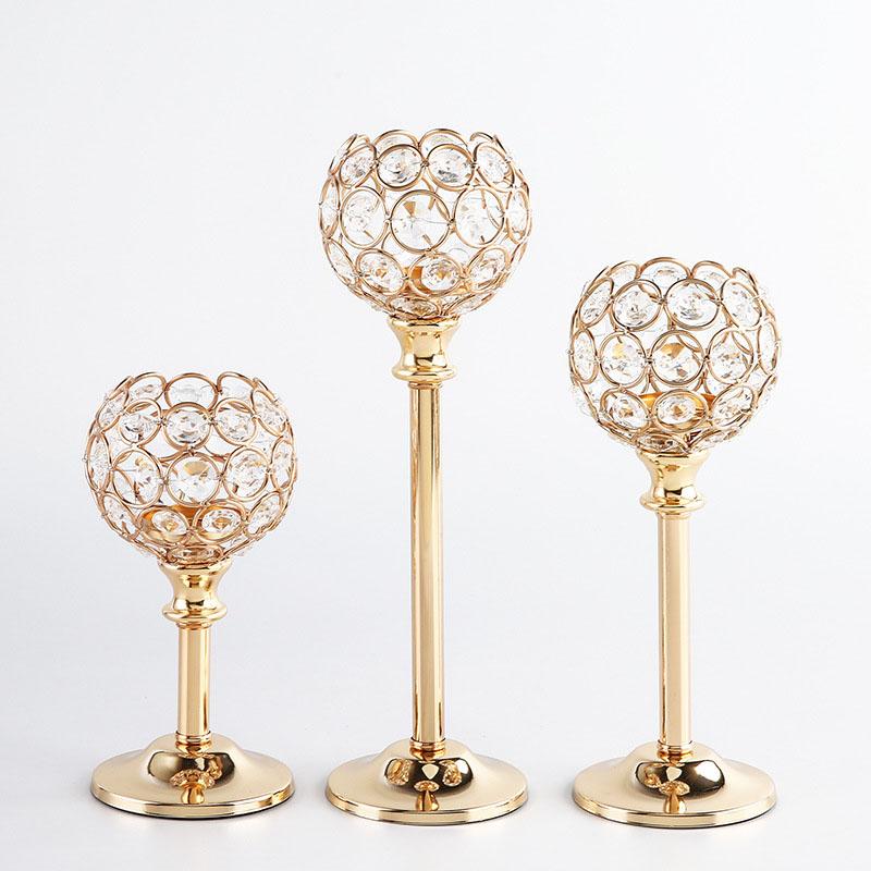 Подсвечник из золотистого кристалла, подсвечник для чайной свечи, центральный элемент стола, подставка для свечей, украшение для дома на свадьбу, рождество