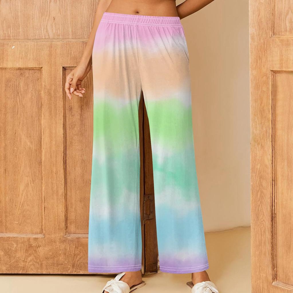 Женские повседневные брюки прямого кроя с эластичным поясом и принтом