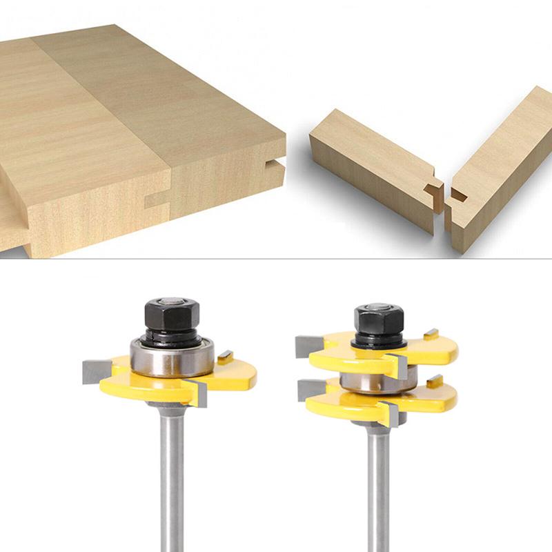 2x Набор фрез для пазов и шпунтов, хвостовик 1/4 дюйма, Т-образный набор инструментов для фрез с 3 зубьями