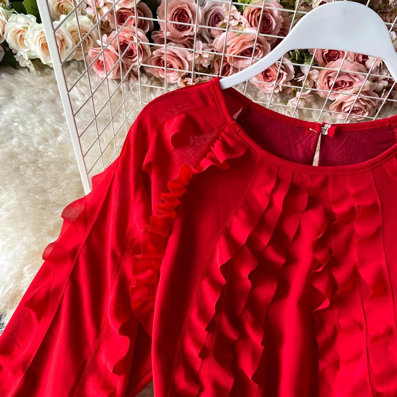 RUGOD 2025 Весна Новое Темпераментное Платье Грибок Женское Платье с Высокой Талией, Длинным Рукавом, V-образным Вырезом, Шифоновое Французское Платье