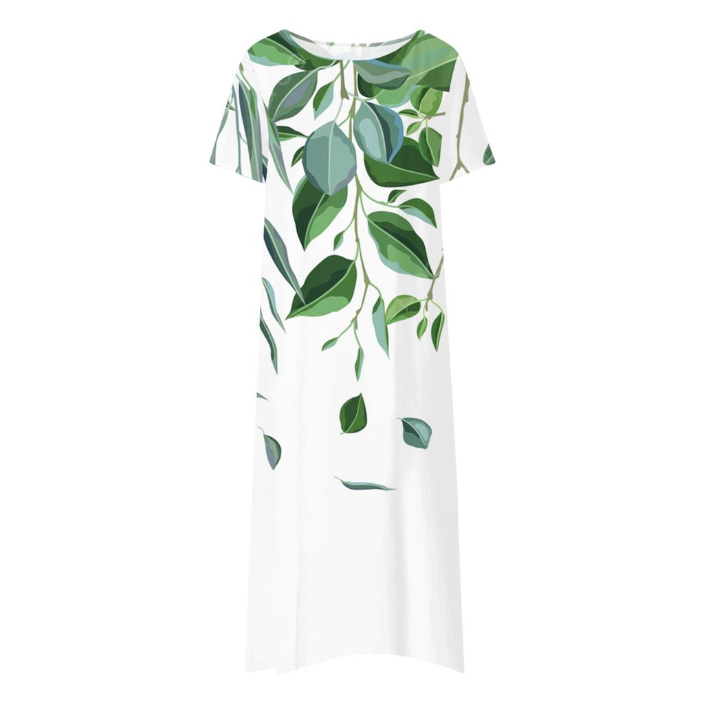 Women's Summer Casual Fashion Floral Print Short Sleeve Round Neck Pocket Dress