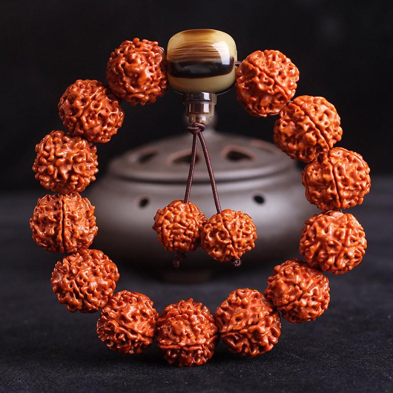 Tibetan Vajra Bodhi Seeds Bracelet with Amber, Men's Ethnic Style Prayer Beads